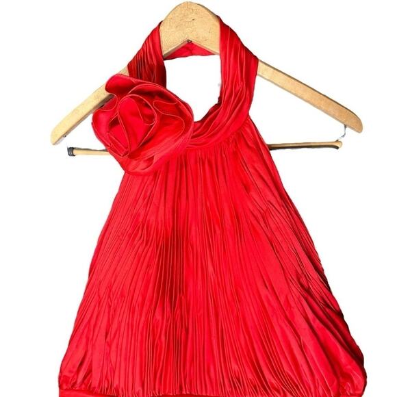 Mac Duggal Cherry Red Rosette Halter Chiffon Evening Gown 14 - Picture 3 of 12